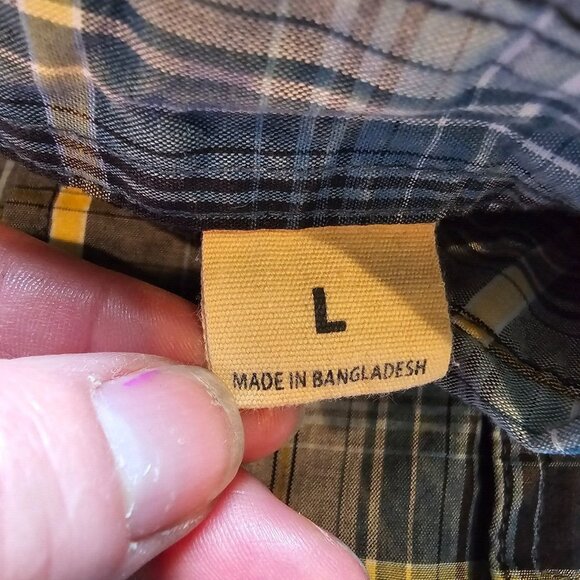 Red Head Brand Shirt Blue Mens Size Large Pearl Snap Plaid Short Sleeve Casual - Picture 8 of 14